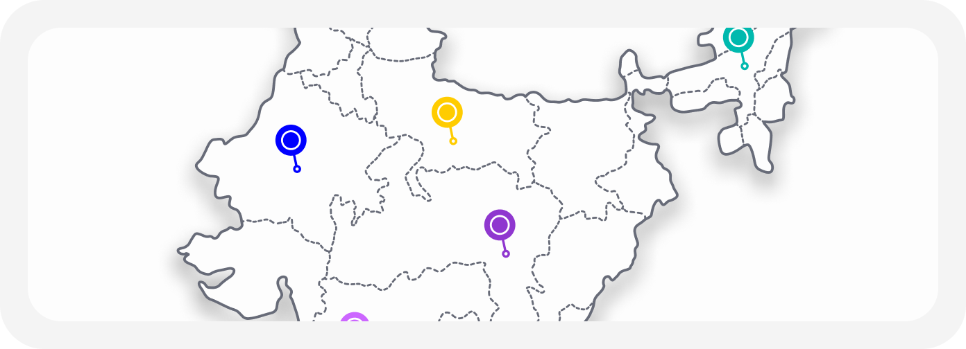 Map with multiple locations marked by colored pins across different regions.